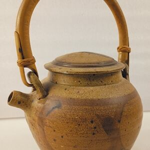 Handcrafted Ceramic Teapot with Bamboo Handle
